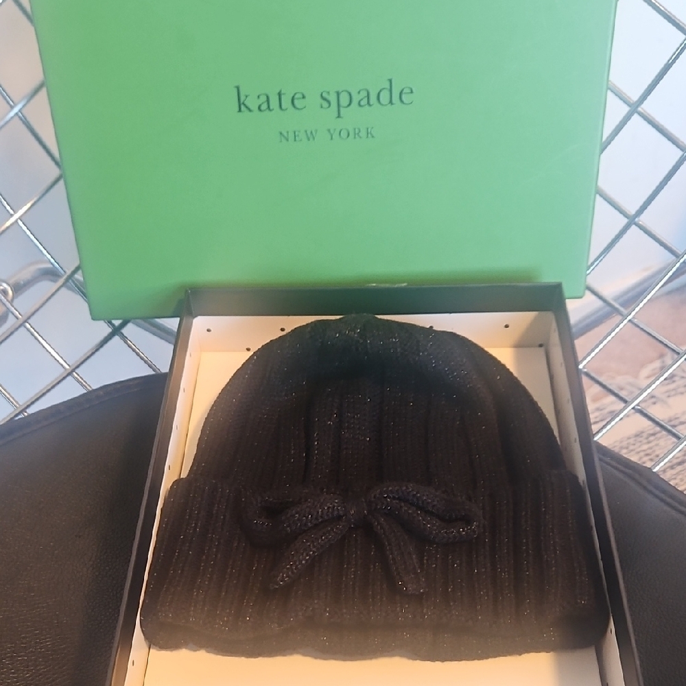 Kate Spade Black Knit Hat with Bow